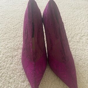 Zara Lace Pointed Toe Heels - Plum